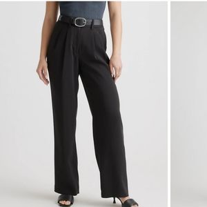 Quince Stretch Pleated Wide Leg Pants Black